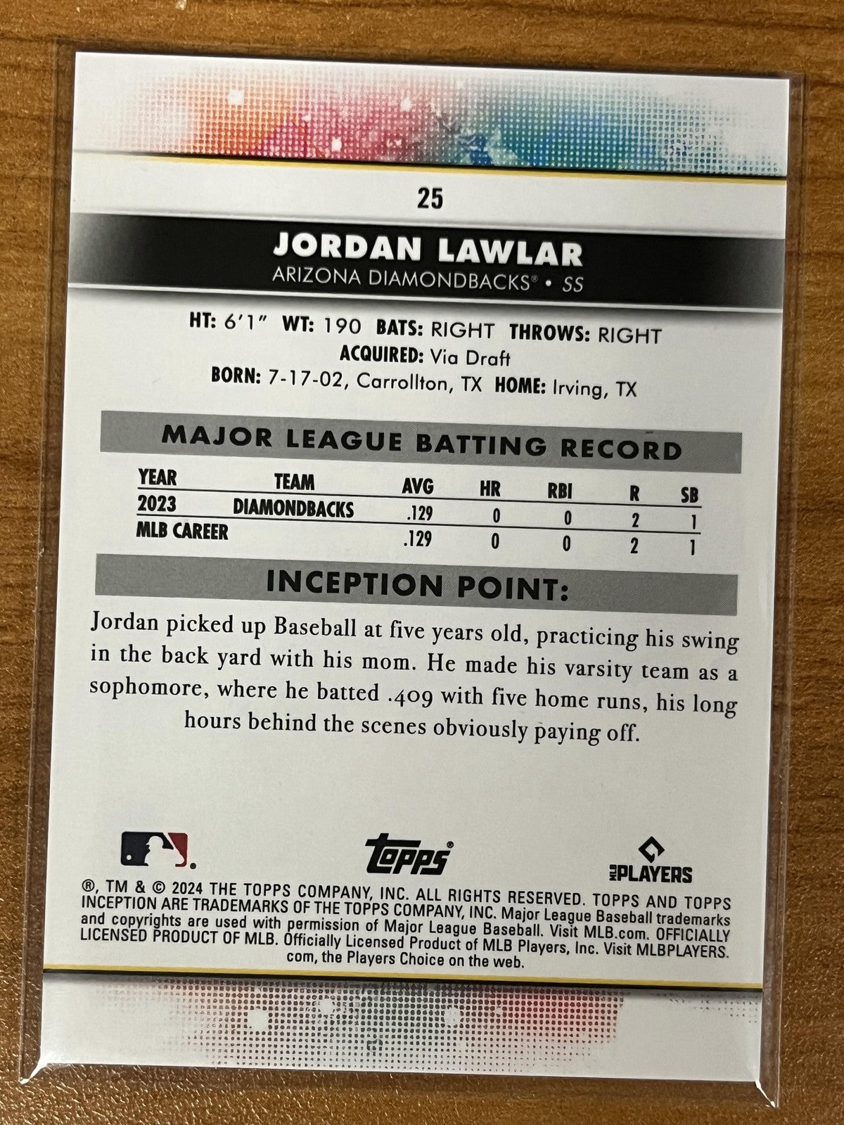 2024 Topps Inception #25 Jordan Lawlar Rookie Arizona