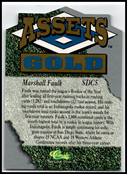 1995 Classic Assets Gold Die Cuts Gold #GDC5 Marshall Faulk Charleston Rainbows