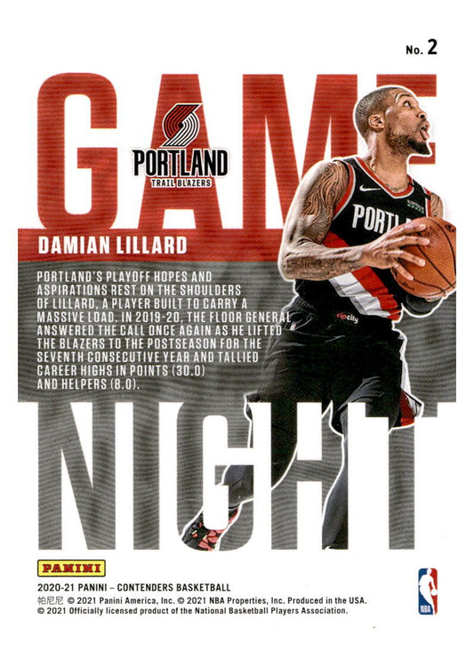 2020 Panini Contenders #2 Damian Lillard Game Night Ticket Red