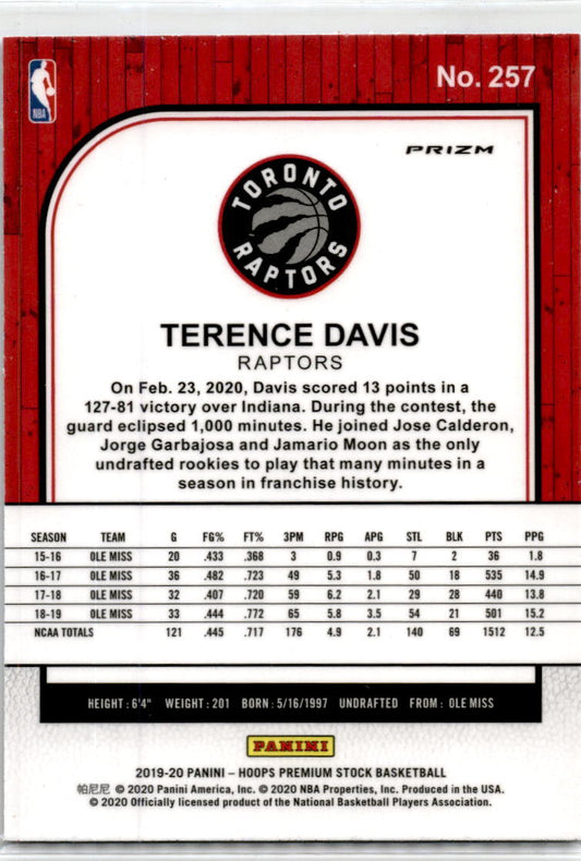 2019 Hoops Premium Stock Blue Cracked Ice #257 Terence Davis Toronto Raptors