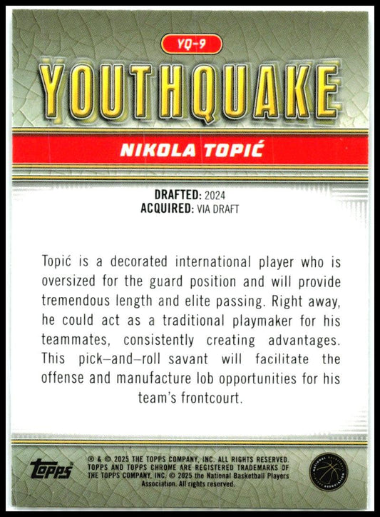 2024-25 Topps Chrome YouthQuake #YQ-9 Nikola Topić Oklahoma City Thunder