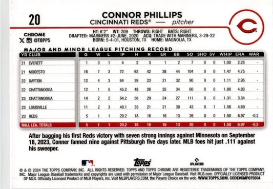 2024 Topps Pink #670 Connor Phillips Rookie Cincinnati Reds