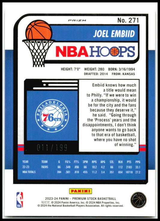 2023-24 Hoops Premium Stock Red Seismic Prizm #271 Joel Embiid 76ers