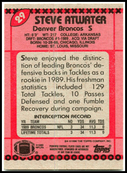 1990 Topps #29 Steve Atwater Rookie Denver Broncos
