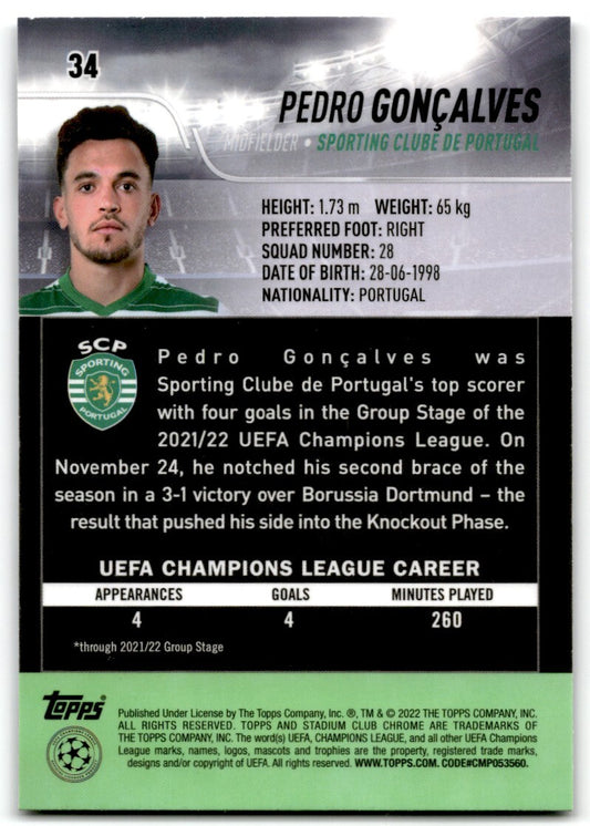 2021 Stadium Club Chrome UEFA Champions League Pedro Gonçalves Rookie Sporting