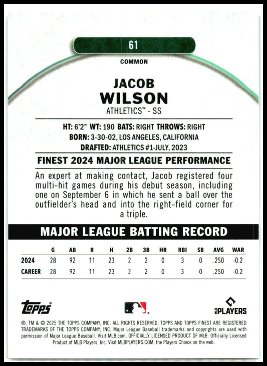 2025 Topps Finest #61 Jacob Wilson Rookie Athletics