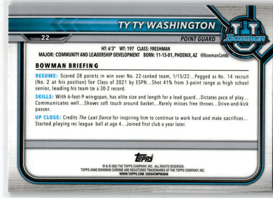2021-22 Bowman University Pink #22b TyTy Washington Kentucky Wildcats