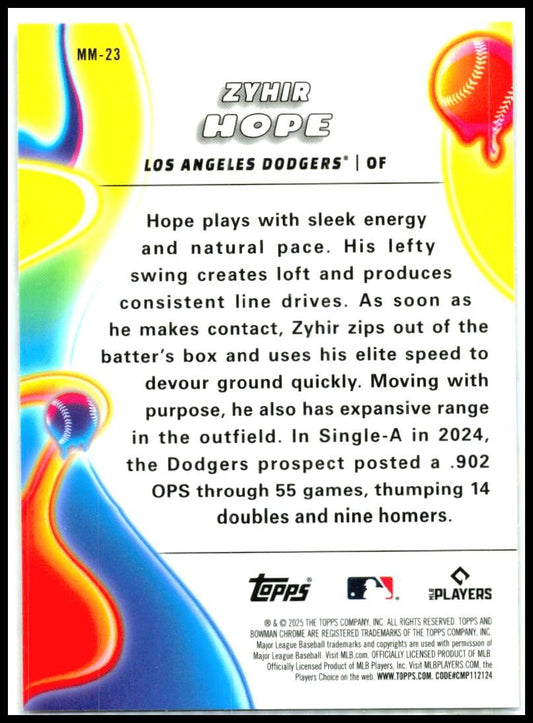 2025 Bowman Chrome Melt Mashers #MM-23 Zyhir Hope Los Angeles Dodgers