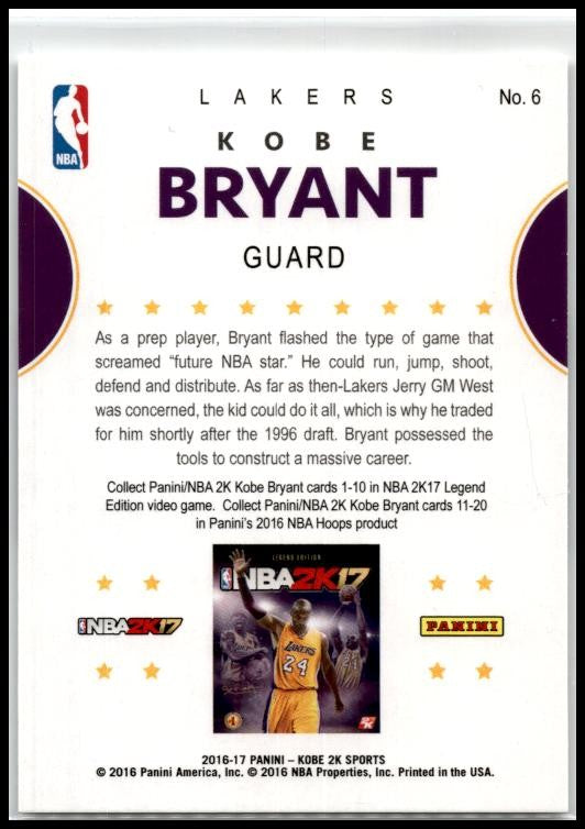 2016-17 Hoops Kobe 2K17 #6 Kobe Bryant Los Angeles Lakers