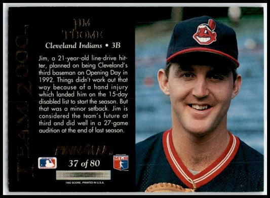 1992 Pinnacle Team 2000 #37 Jim Thome Cleveland Indians