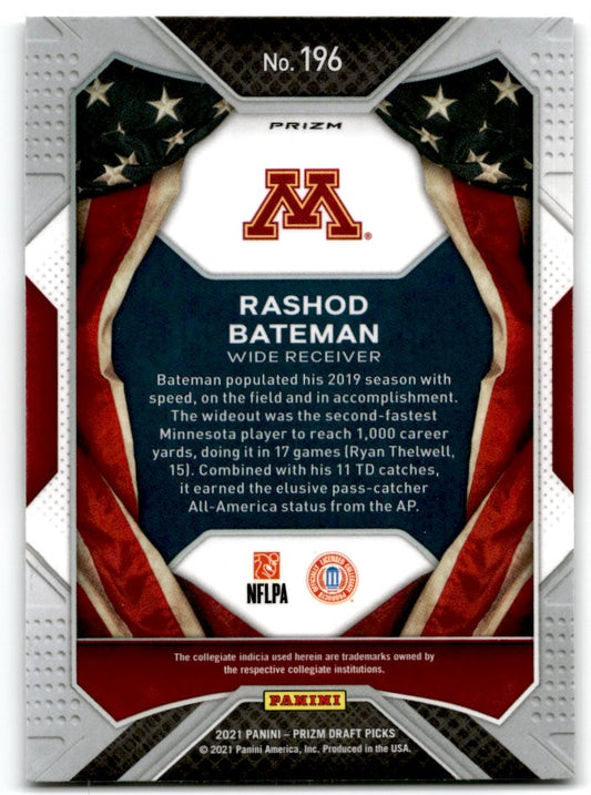 2021 Panini Prizm Draft Picks silver Rashod Bateman Minnesota Golden Gophers