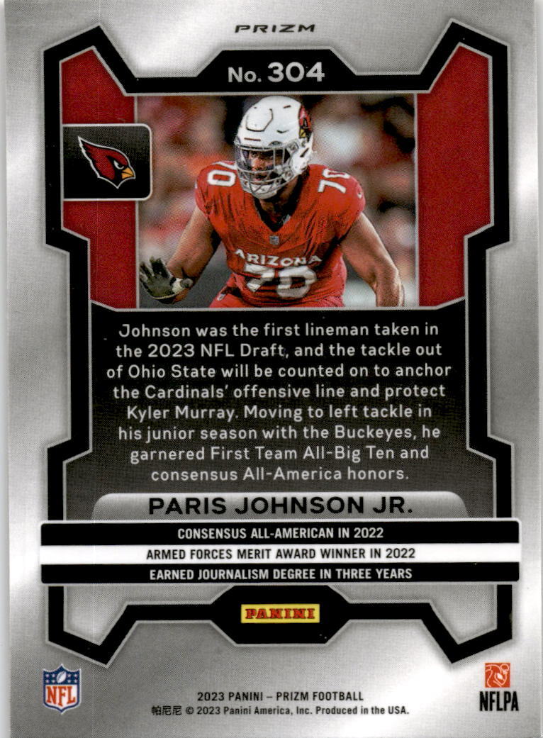 2023 Panini Prizm Orange Lazer #304 Paris Johnson Jr. Rookie Arizona Cardinals