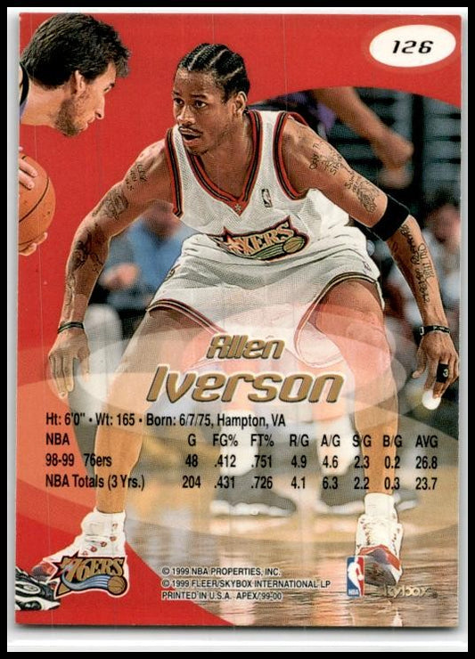1999-00 SkyBox Apex #126 Allen Iverson Philadelphia 76ers