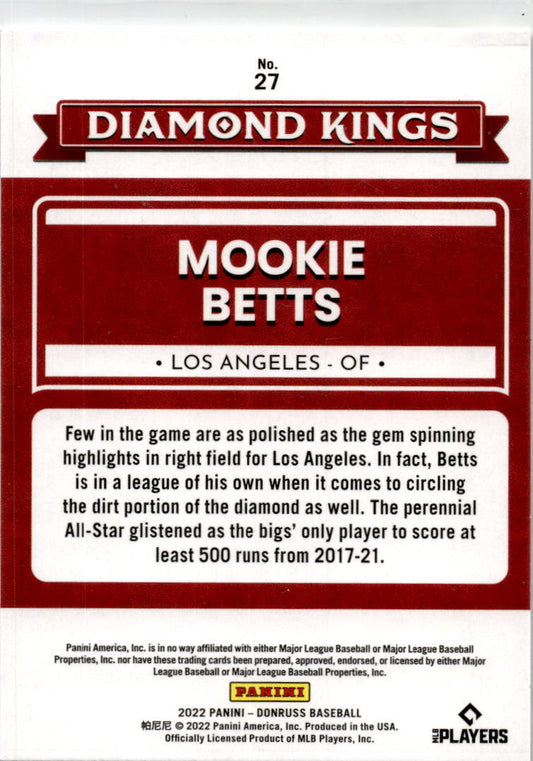 2022 Donruss #27 Mookie Betts Los Angeles Dodgers