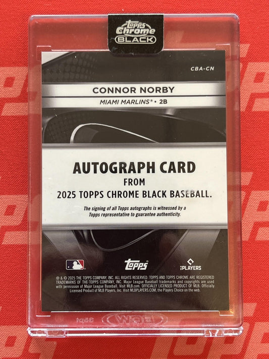 2025 Topps Chrome Black Orange Auto /25 #29 Connor Norby Rookie Miami Marlins