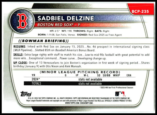 2025 Bowman Chrome #BCP-235 Sadbiel Delzine Boston