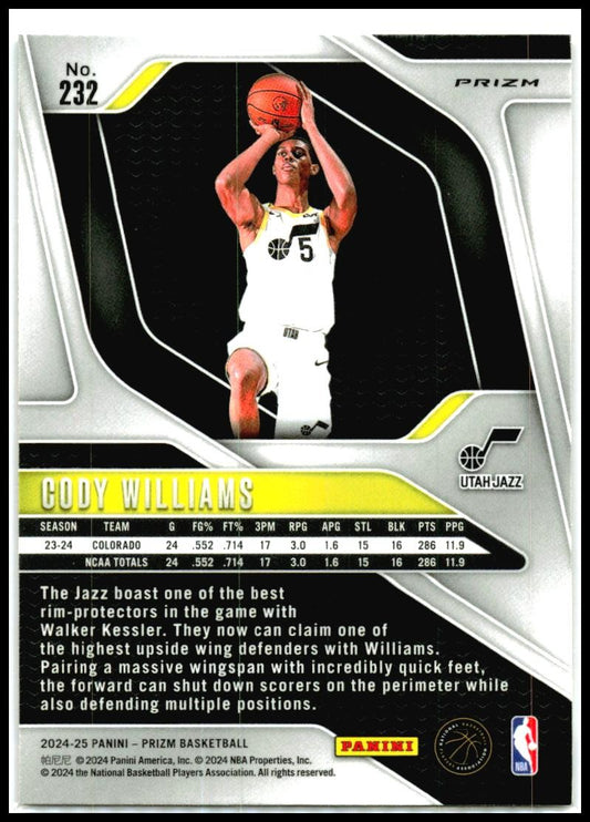 2024-25 Panini Prizm Prizms Red Ice #232 Cody Williams Utah Jazz