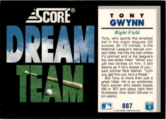 1992 Score #887 Tony Gwynn San Diego Padres