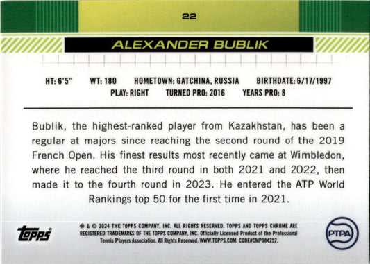 2024 Topps Chrome Tennis #172 Alexander Bublik