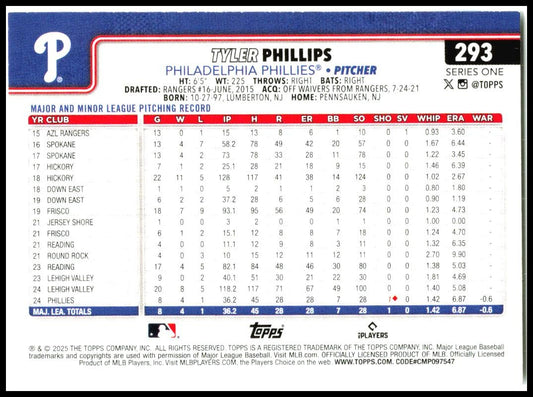 2025 Topps #293 Tyler Phillips Philadelphia Phillies