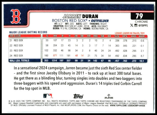 2025 Topps Chrome #79 Jarren Duran Boston Red Sox