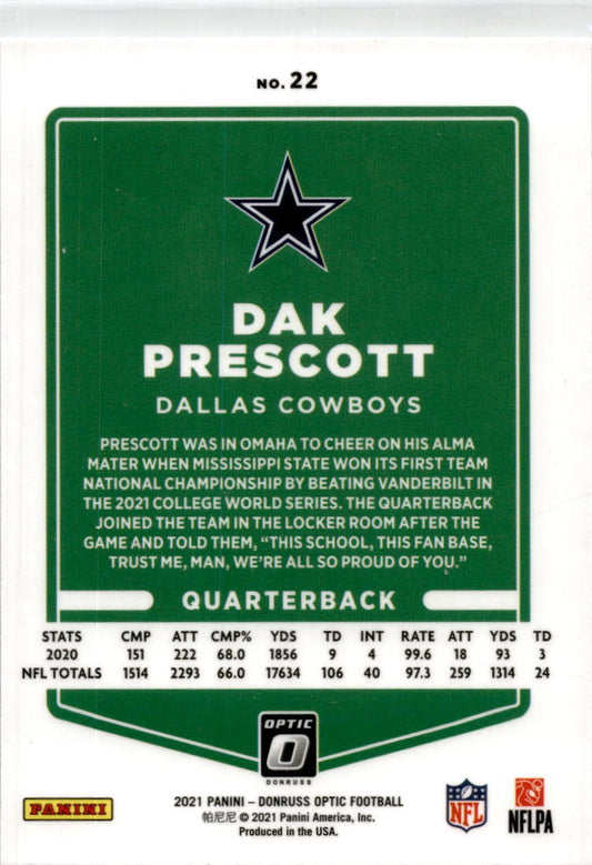 2021 Donruss Optic #22 Dak Prescott Dallas Cowboys