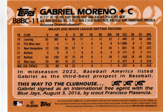 2023 Topps Chrome #88BC-11 Gabriel Moreno Arizona Diamondbacks