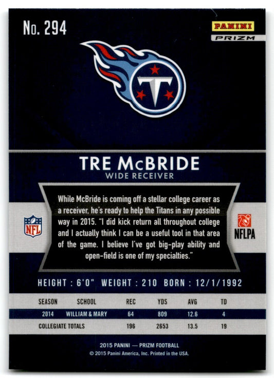 2015 Panini Prizm Silver Tre McBride Rookie Tennessee Titans #294