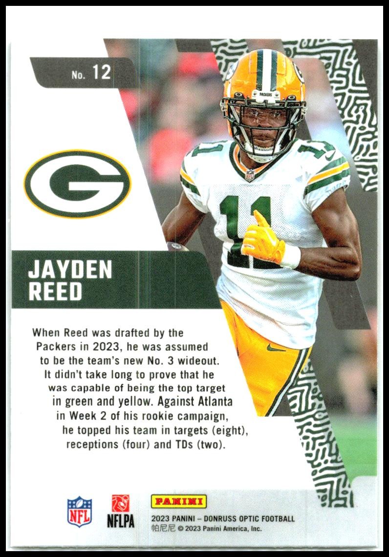 2023 Donruss Optic Primary Colors #12 Jayden Reed Green Bay Packers