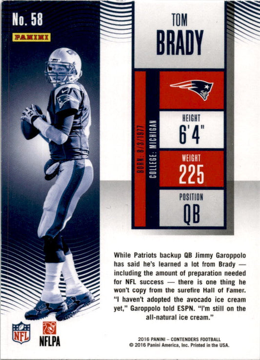2016 Panini Contenders #58 Tom Brady New England Patriots
