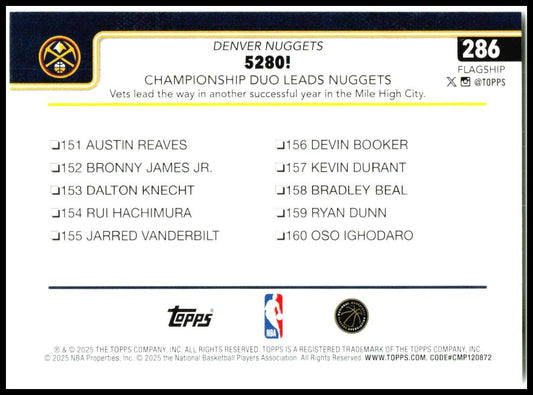 2025-26 Topps #286 5280!: Championship Duo Leads Nuggets Denver Nuggets