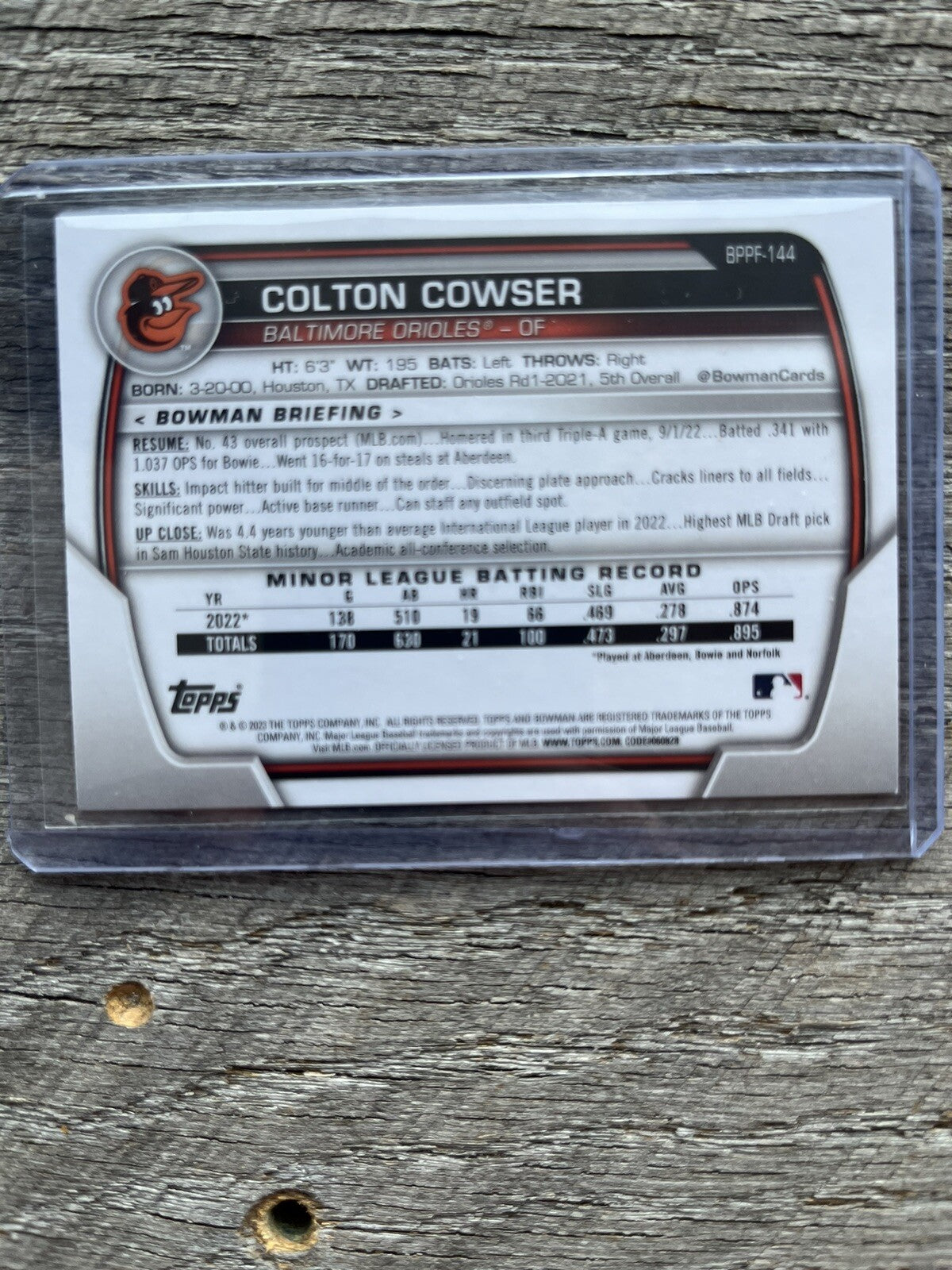 2023 Bowman Colton Cowser 1st Edition Gold Foil /75 Baltimore Orioles