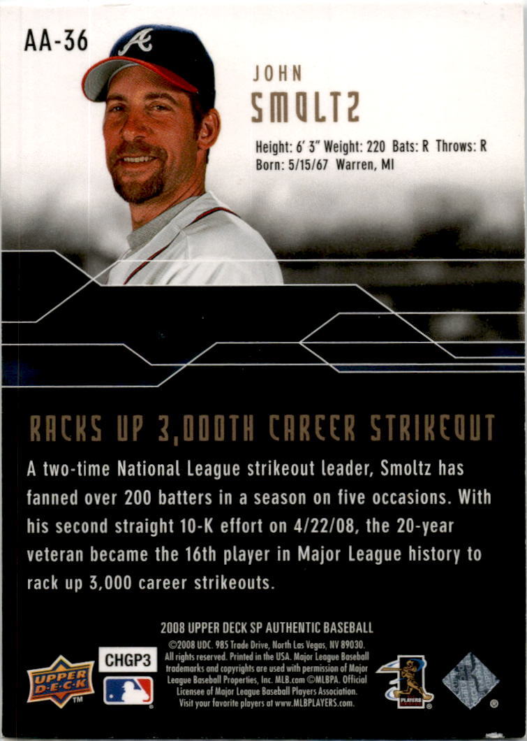 2008 SP Authentic Authentic Achievements #AA-36 John Smoltz Atlanta Braves