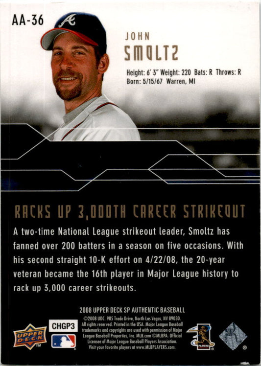 2008 SP Authentic Authentic Achievements #AA-36 John Smoltz Atlanta Braves