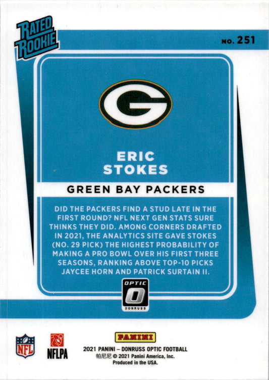 2021 Donruss Optic #251 Eric Stokes Rookie Green Bay Packers