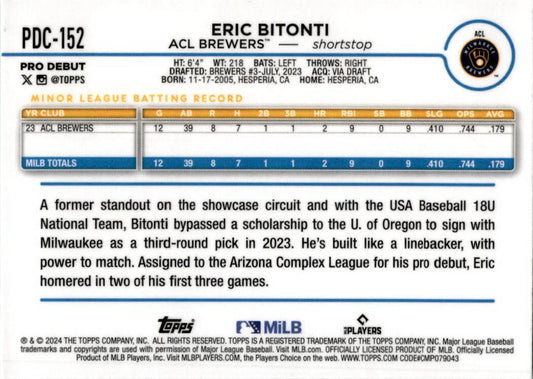 2024 Topps Pro Debut Chrome Acqua Foil #PDC-152 Eric Bitonii /75