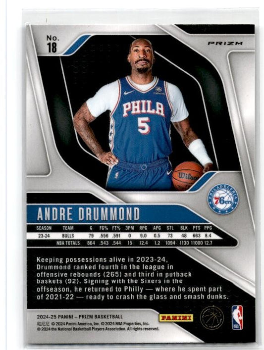 2024-25 Panini Prizm Prizms Silver #18 Andre Drummond Philadelphia 76ers