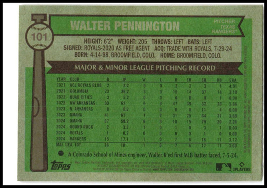 2025 Topps Heritage Chrome Pink Sparkle #101 Walter Pennington Rookie Texas