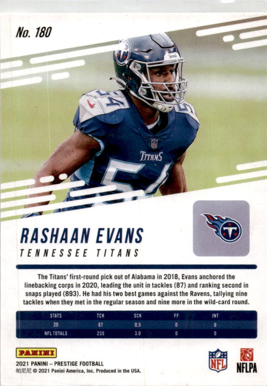 2021 Panini Prestige #180 Rashaan Evans Tennessee Titans.