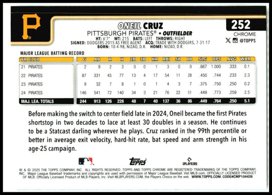 2025 Topps Chrome #252 Oneil Cruz Pittsburgh Pirates