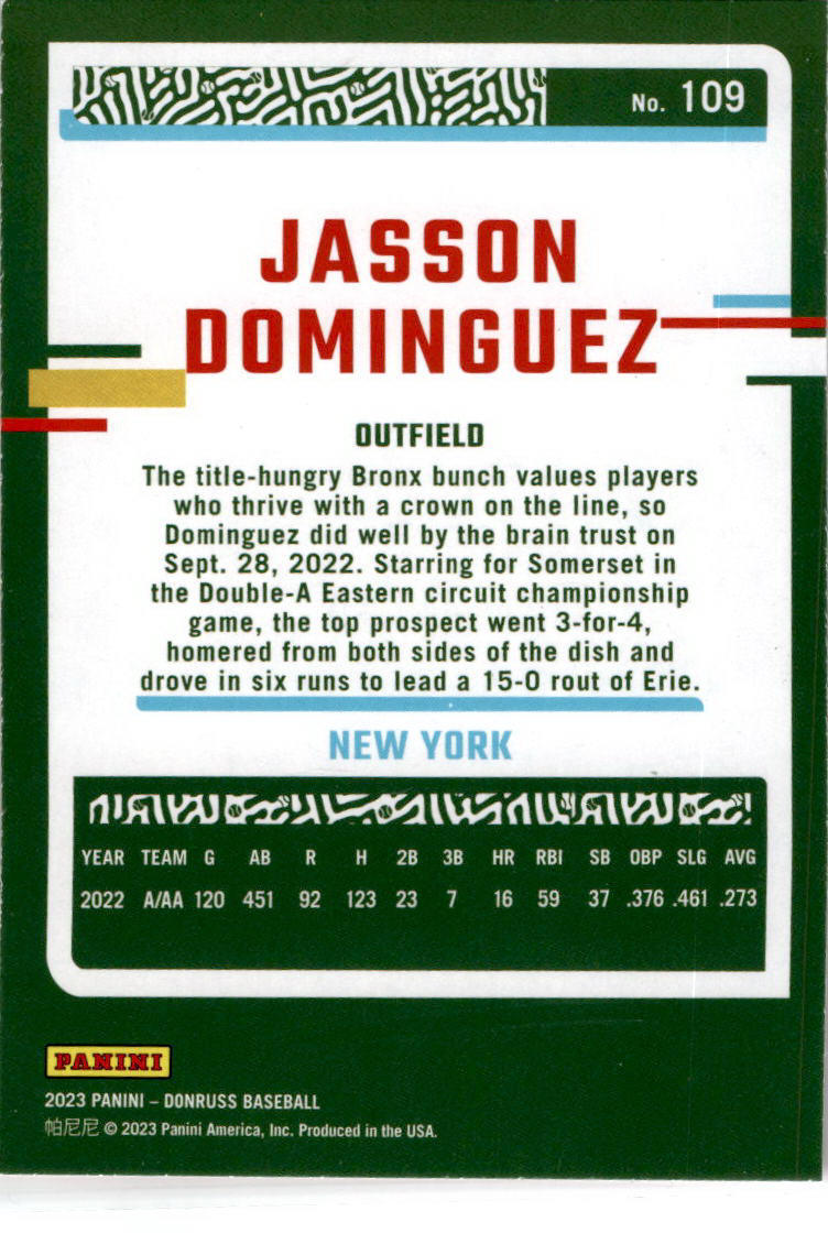 2023 Donruss Holo Pink #109 Jasson Dominguez New York Yankees