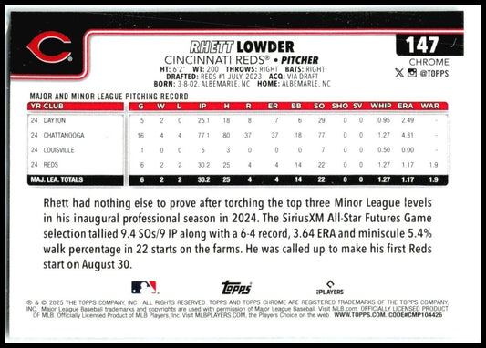 2025 Topps Chrome #147 Rhett Lowder Rookie Cincinnati Reds