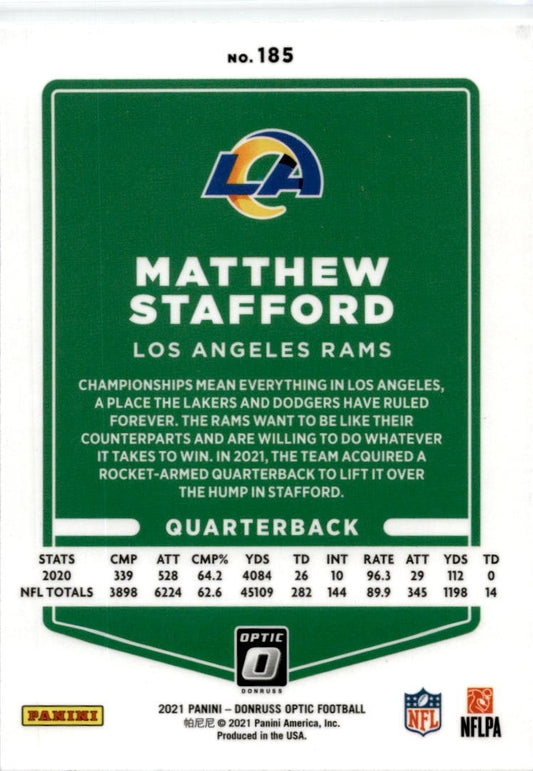 2021 Donruss Optic #185 Matthew Stafford Los Angeles Rams