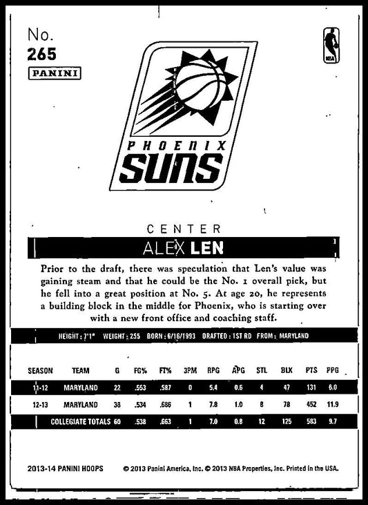 2013-14 Hoops Red Back #265 Alex Len Rookie Phoenix Suns