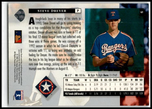 1994 Upper Deck #9 Steve Dreyer Rookie Texas Rangers
