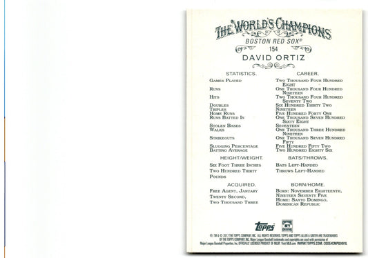 2017 Topps Allen & Ginter David Ortiz Boston Red Sox #154