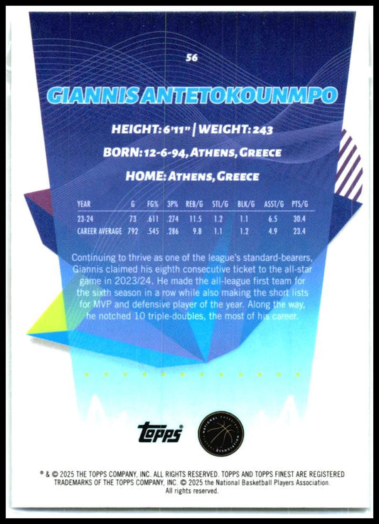 2024-25 Topps Finest #56 Giannis Antetokounmpo