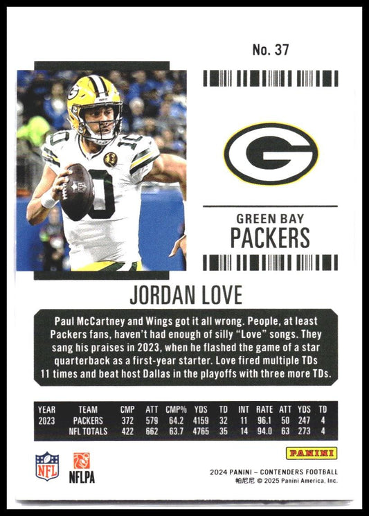 Jordan Love #37 2024 Panini Contenders Season Ticket Retail