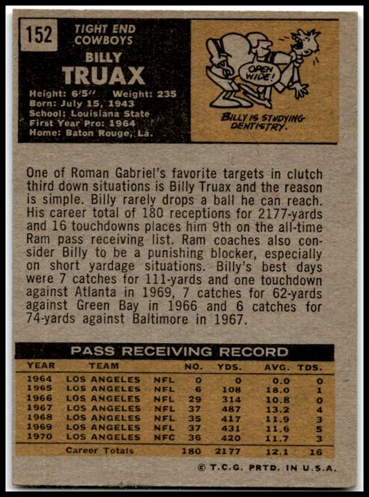 1971 Topps #152 Billy Truax Dallas Cowboys