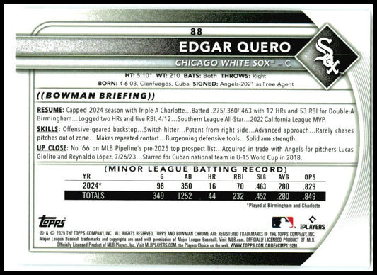 2025 Bowman Chrome Red RC #88 Edgar Quero Chicago White Sox